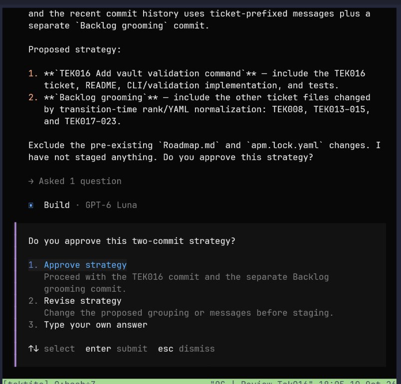 The skill reviews the pending changes and proposes commits to group them cleanly and logically.